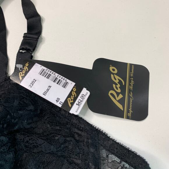 Rago Women's Long Line Bra Style 2202 Black Lace 48B - Picture 2 of 5